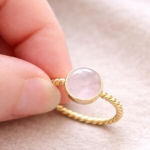 Rose Quartz Ring • Gold Tone Bezel • Twisted Rope Band • Size 6.5
